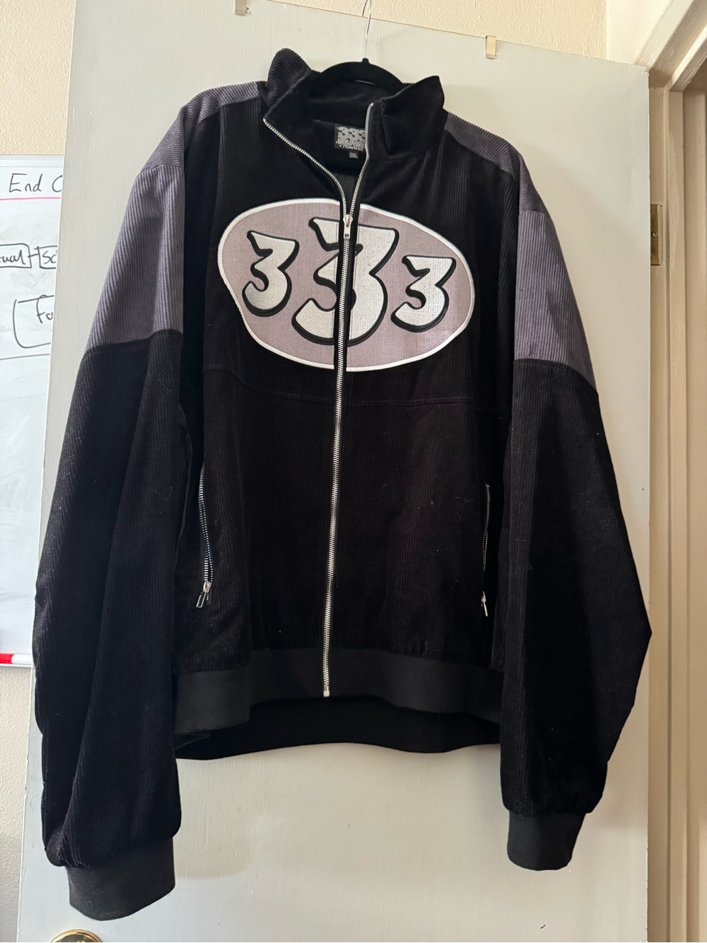 Corduroy Zip-Up Bomber Jacket in Black & Gray
